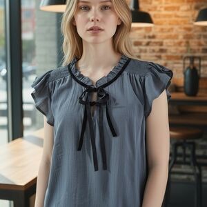 Elegant Dusty Teal Ruffle Sleeve Top